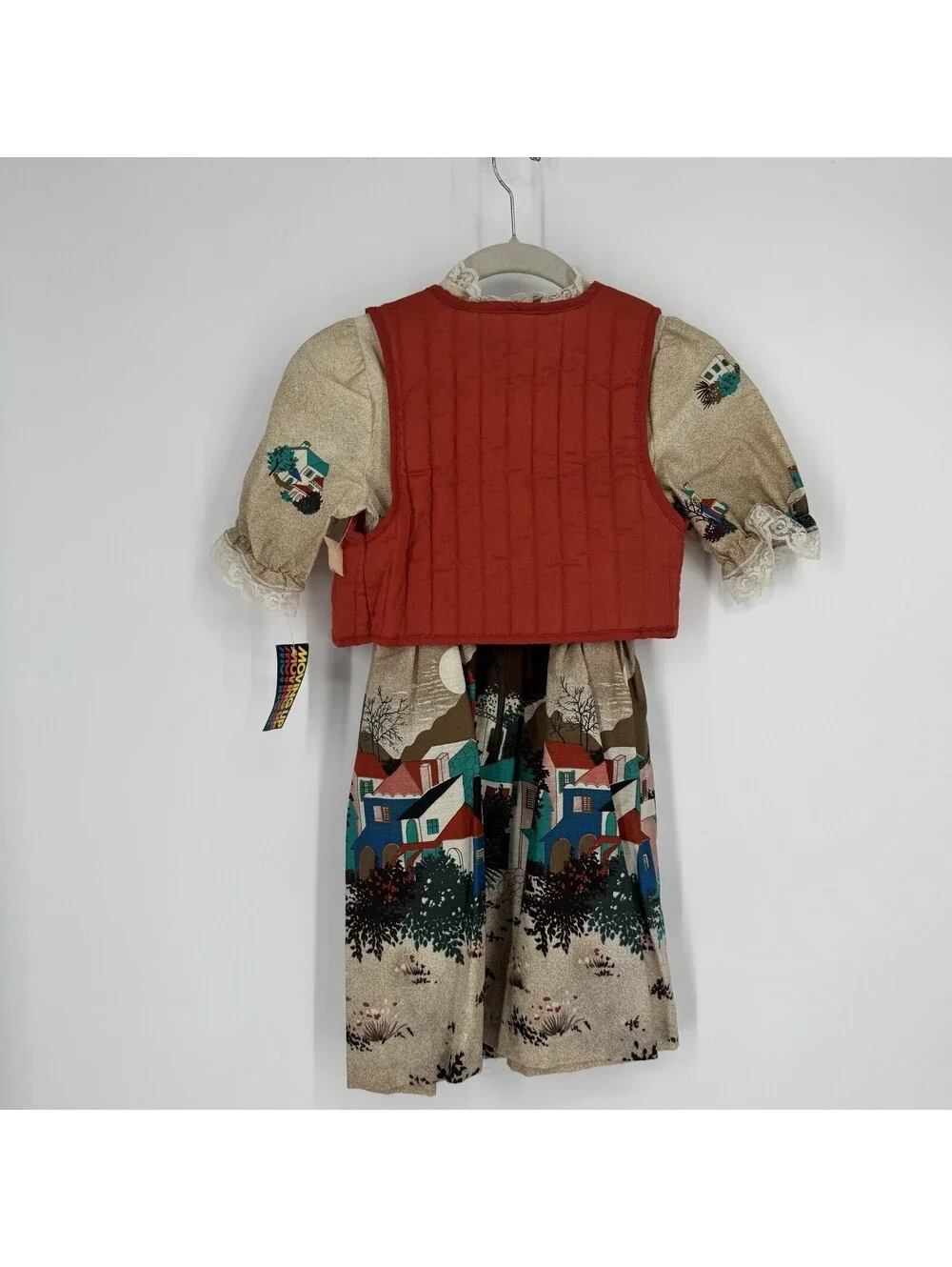 Vintage deadstock girls dress 7 western cowgirl prairie 70s 80s vest lace kids